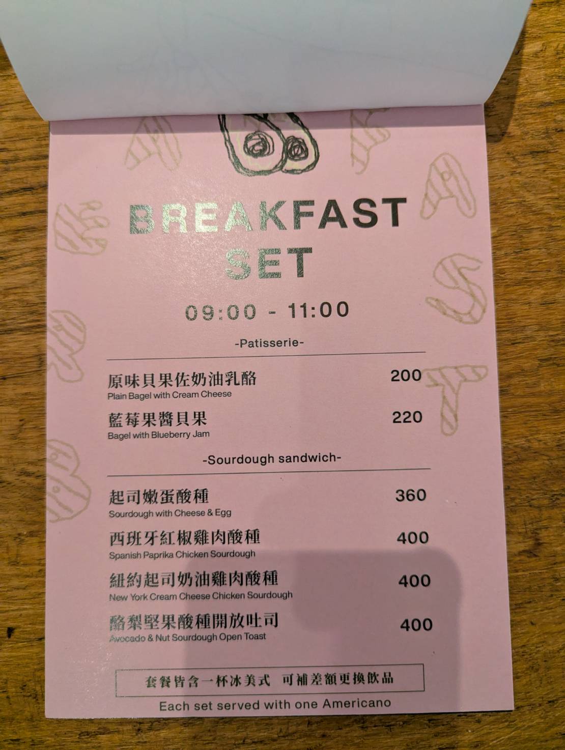 去所咖啡 CHiSO 早餐套餐菜單，包含貝果、酸種三明治與酪梨堅果酸種開放吐司