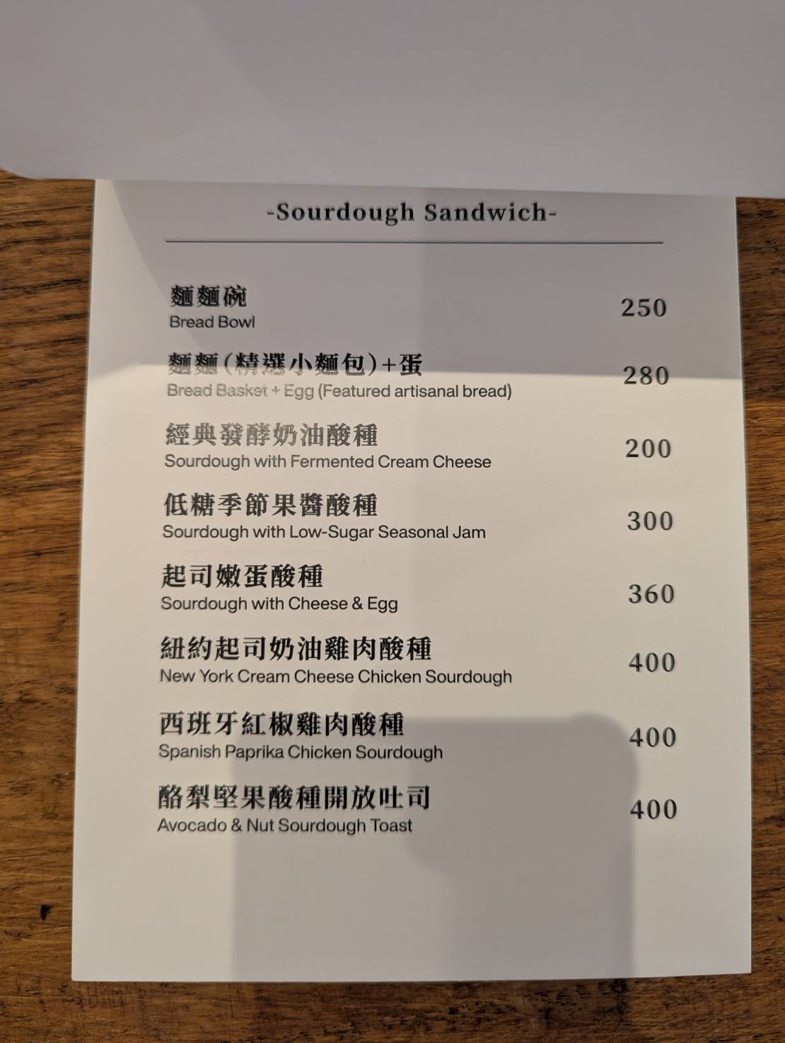 去所咖啡 CHiSO 酸種麵包菜單，包含發酵奶油酸種、低糖果醬酸種、起司嫩蛋酸種與酪梨堅果酸種開放吐司
